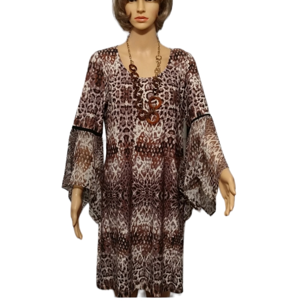 Prelude Animal Print Bell Sleeve Dress sz Medium